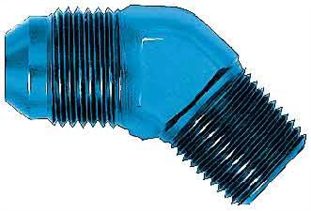 FBM2443 – AEROQUIP Adapter Fitting, 45 Degree -6 AN Male To 1/2 Inch Pipe Thread Anodized Blue Aluminum